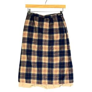 Pendleton Vintage Wool Plaid Skirt Blue Tan Cailean Tartan USA Made Size 10